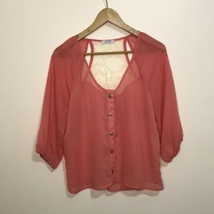 Coral chiffon blouse